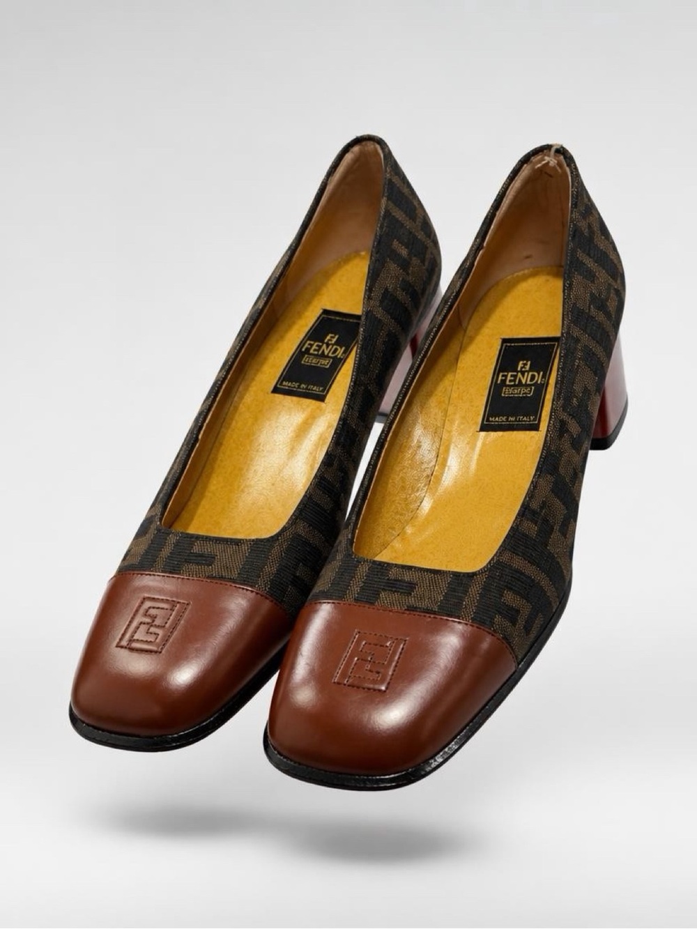 Fendi Zucca Canvas/Leather Block Heel Pumps
